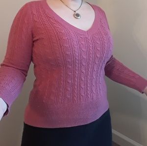 American Eagle - XL Pink Cable Knit V-Neck Sweater